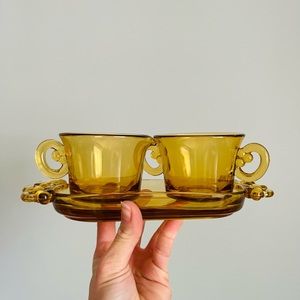 Vintage Josef Inwald Amber glass cream and sugar set bohemian Czech